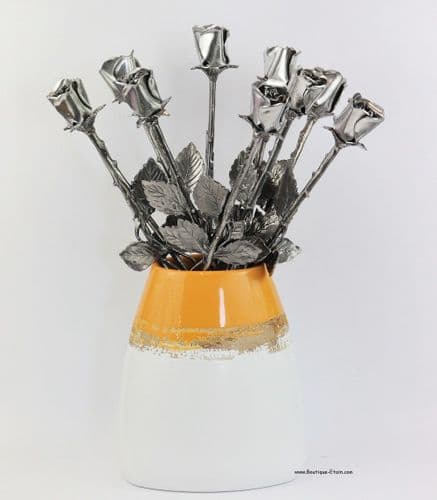 Bouquet de 10 roses en étain massif