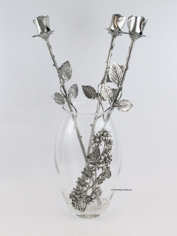 Bouquet de 3 roses en étain massif