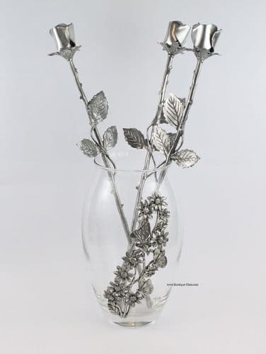 Bouquet de 3 roses en étain massif