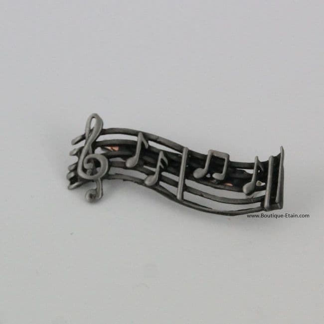 Broche  notes de musique en étain