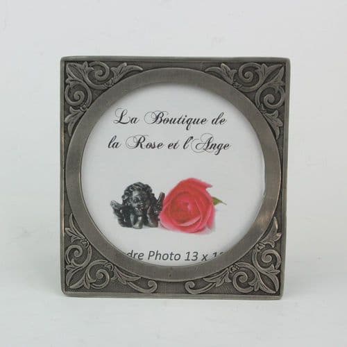 Cadre carré pour photo ronde en étain Ht12