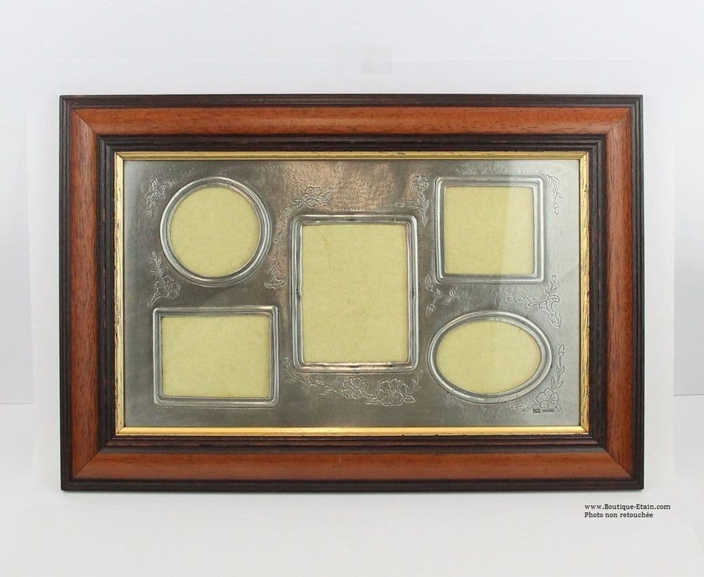 Cadre mural pèle-mèle 5 photos en étain 25x37cm