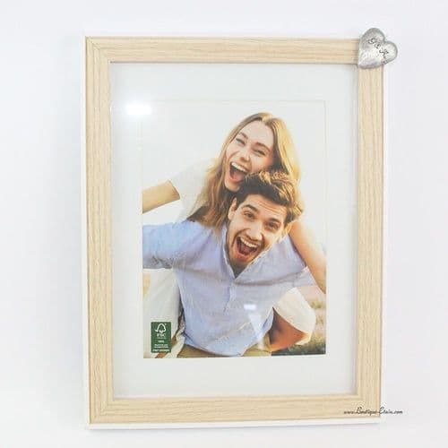 Cadre photo avec coeur d'étain massif gravé Ht27cm