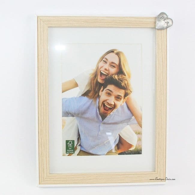 Cadre photo avec coeur d'étain massif gravé Ht27cm