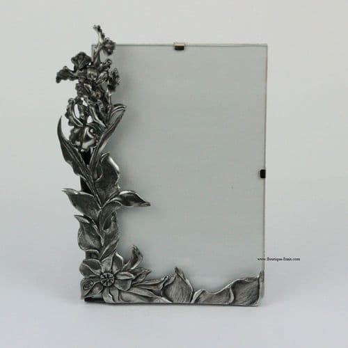 Cadre photo Ht16cm sous-verre décor gentianes en étain