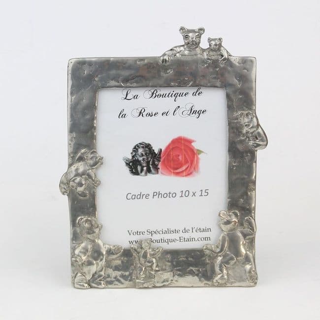 Cadre photo nounours en étain brillant Ht18
