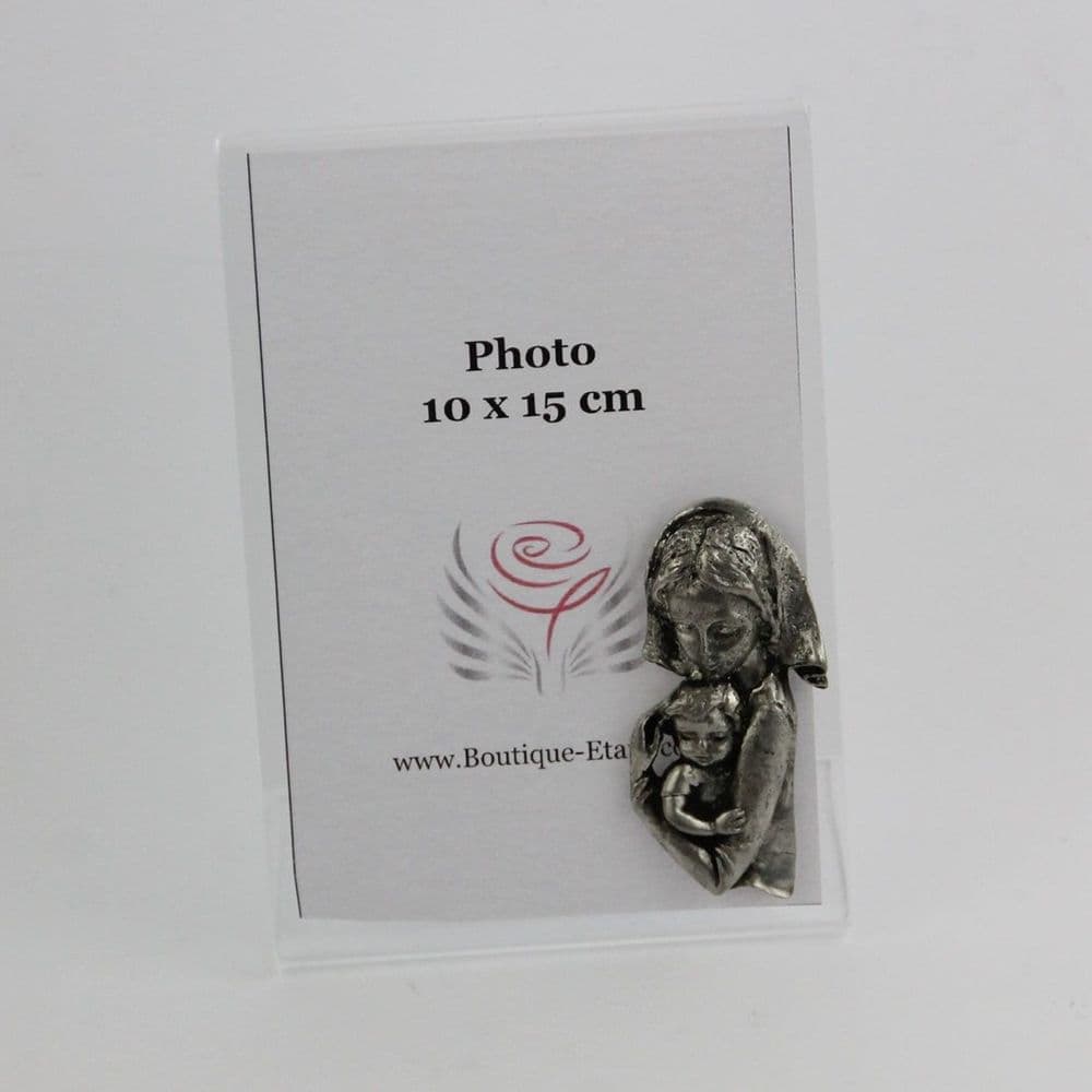 Cadre photo plexi décor la mère et son enfant en étain H15cm