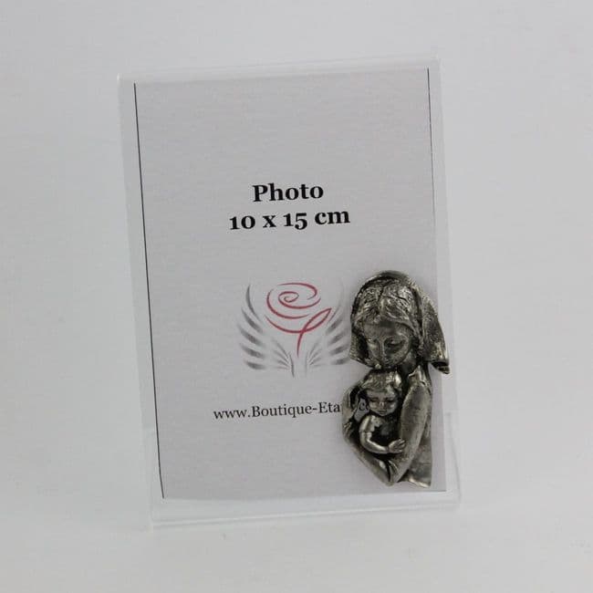 Cadre photo plexi décor la mère et son enfant en étain H15cm