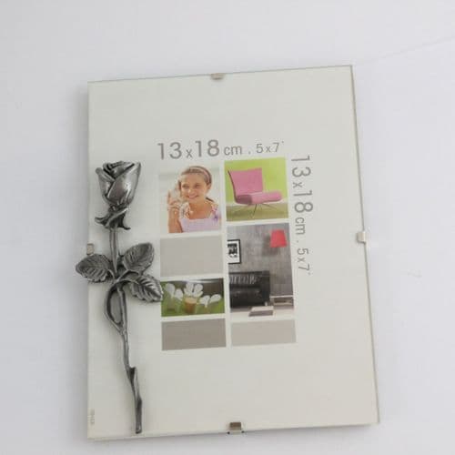 Cadre photo sous-verre motif rose en étain