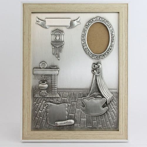 Cadre, tableau naissance en étain avec photo