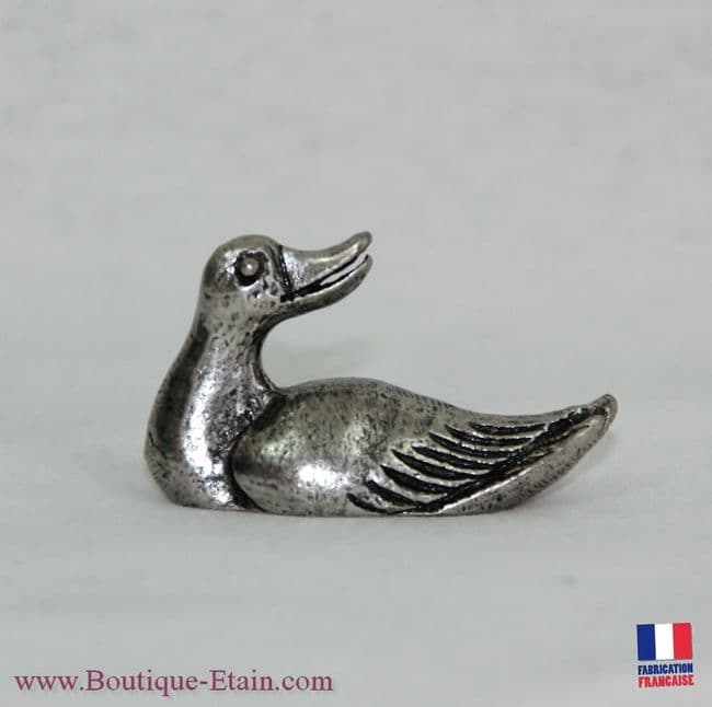Canard tête tournée en étain