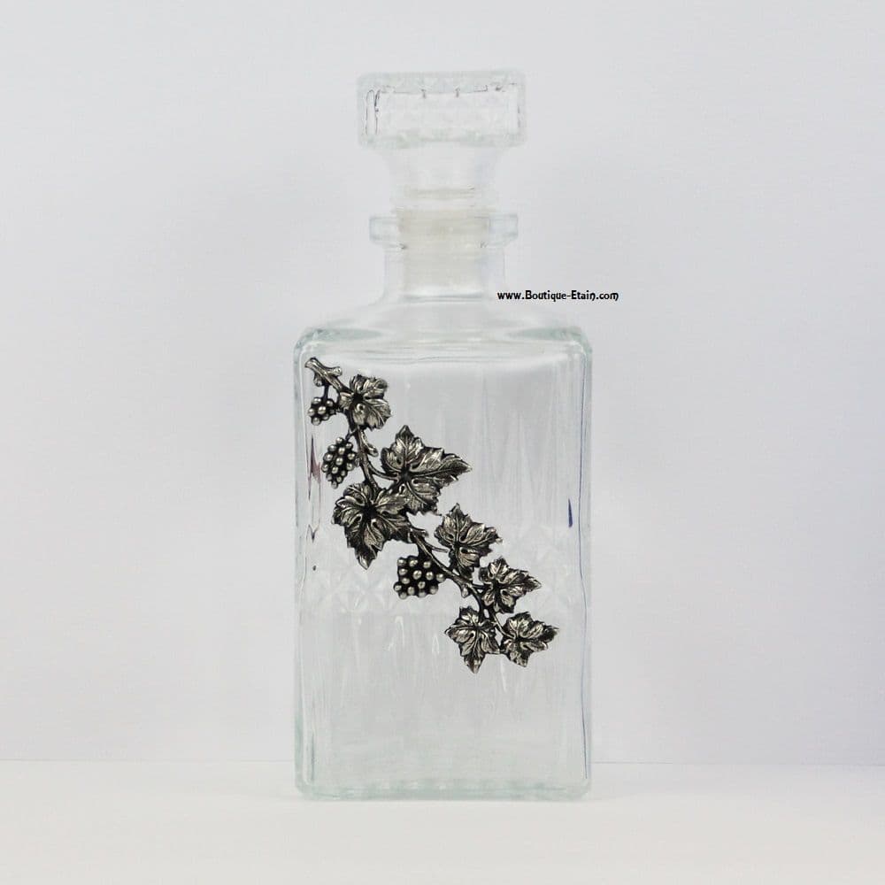 Carafe à Whisky en verre et étain motif vigne