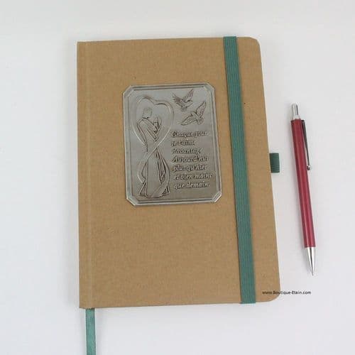 Carnet notebook marron couverture en étain