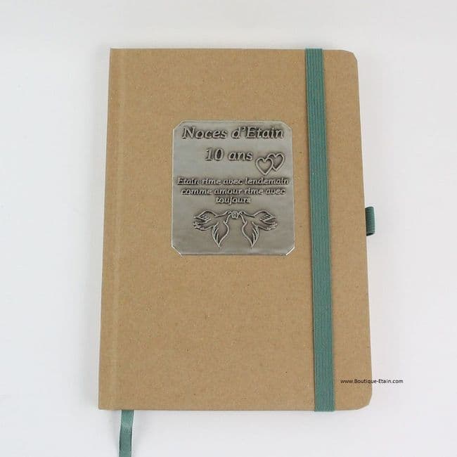 Carnet notebook marron couverture en étain