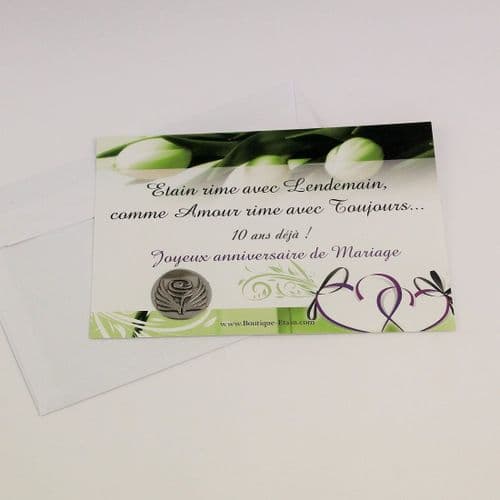 Carte anniversaire 10 ans de mariage Noces d'étain