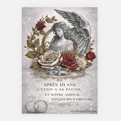Carte anniversaire 10 ans de mariage, noces d'étain