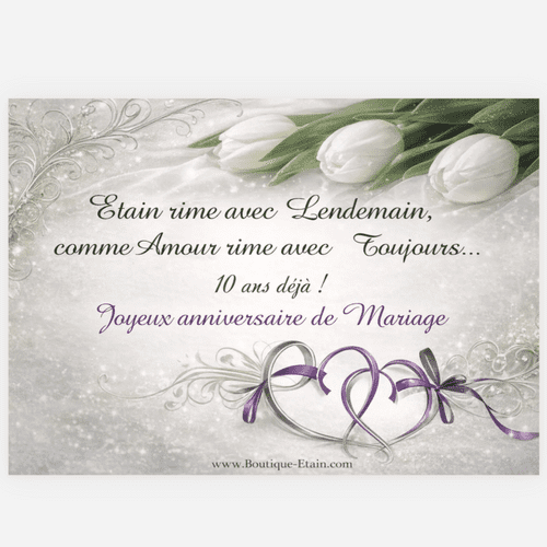Carte anniversaire 10 ans de mariage pour Noces d'étain
