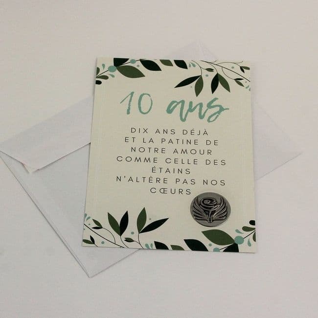 Carte pour Noces d'étain avec poème 10 ans