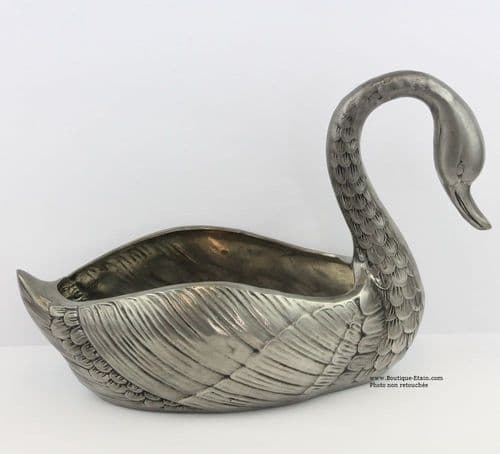 Centre de table, jardinière cygne en étain