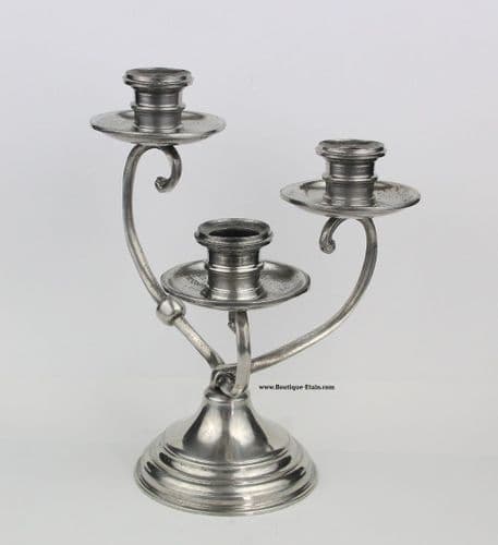 Chandelier asymétrique 3 branches, bougeoir en étain (3 feux)