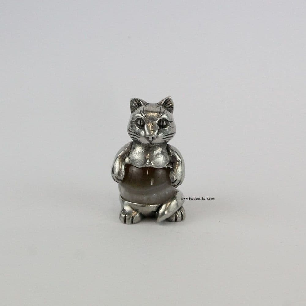 Chat en étain et pierre minérale