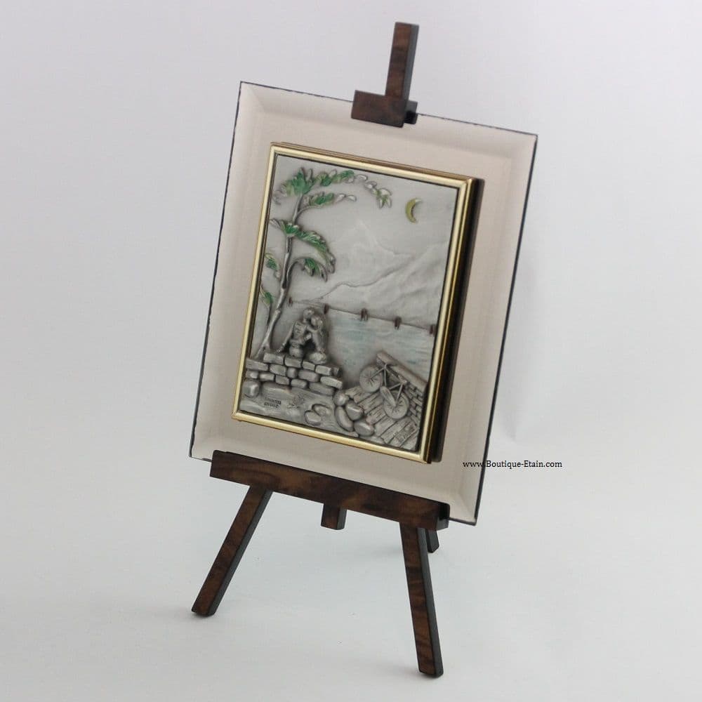 Chevalet en étain sur miroir couple et vélo