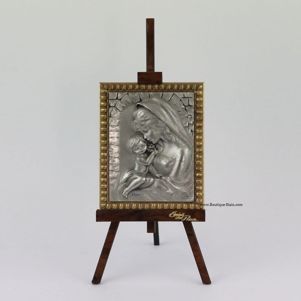 Chevalet mère/enfant MArie/Jésus en étain