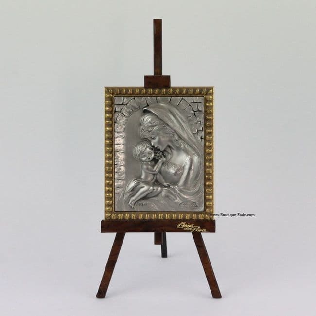 Chevalet mère/enfant MArie/Jésus en étain