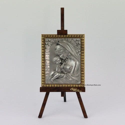 Chevalet mère/enfant MArie/Jésus en étain