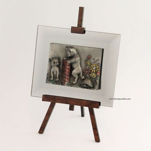 Chevalet miroir et étain chats et tortue