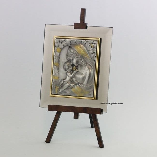 Chevalet miroir et étain mère et son enfant