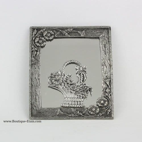 Chevalet panier fleuri en étain et miroir