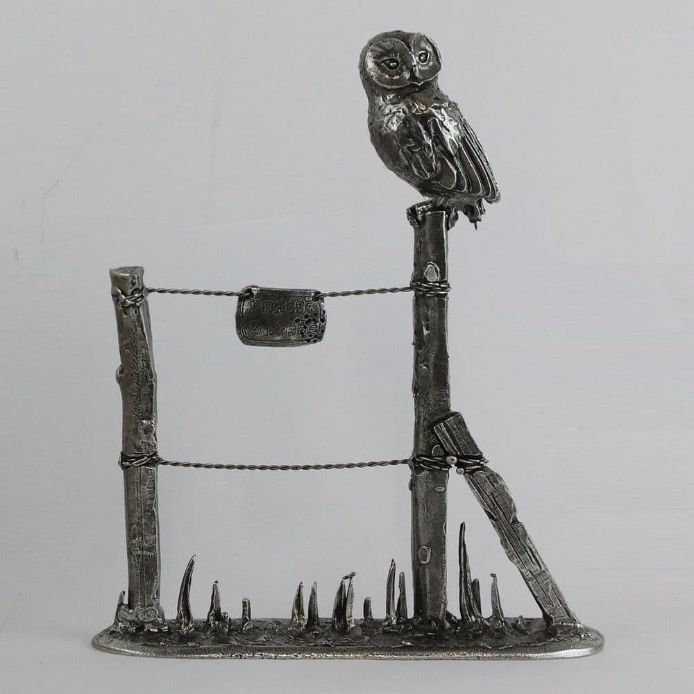 Chouette en étain sur la clôture, chasse gardée