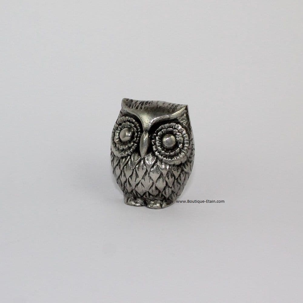 Broche Hibou En Étain Signée A R | Couleur Marron | Occasion Vintage