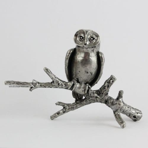 Chouette hulotte chat-huant en étain sur branche #2