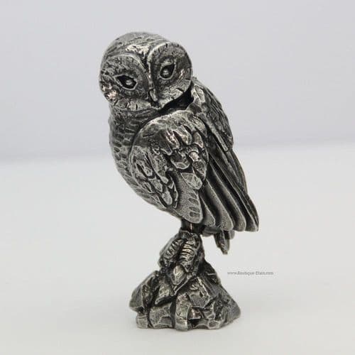 Chouette hulotte chat-huant en étain sur rocher H:8cm