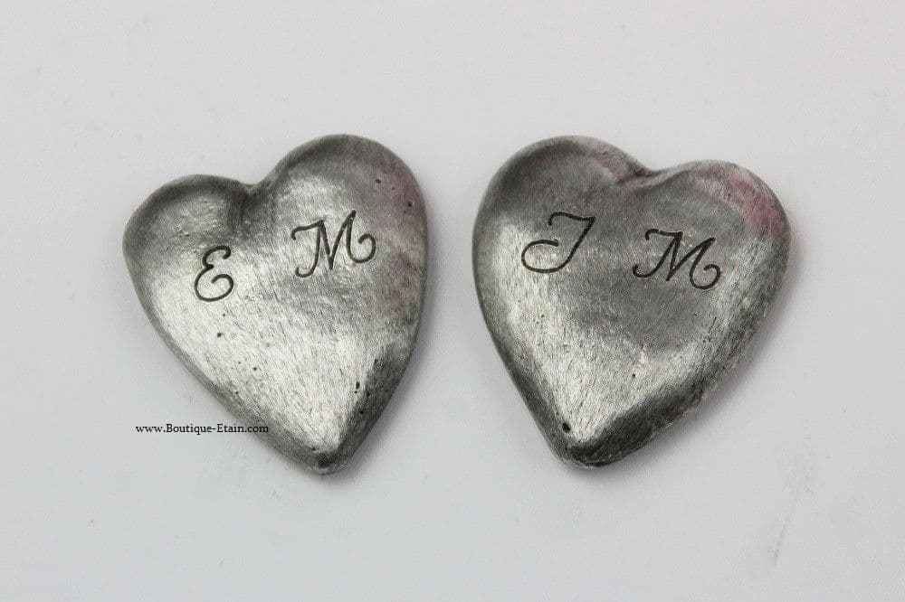 Coeur en étain massif + gravure initiales