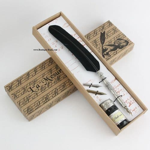 Coffret calligraphie en étain Abeille plume noire