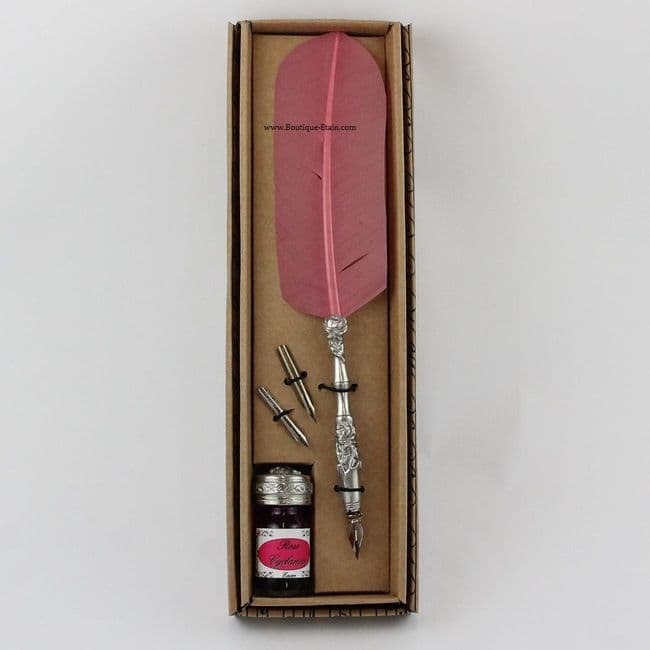 Coffret calligraphie en étain motif Roseet couleur rose Rose