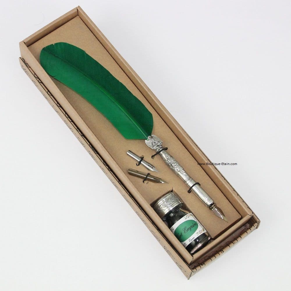 Coffret calligraphie en étain Napoléon plume verte