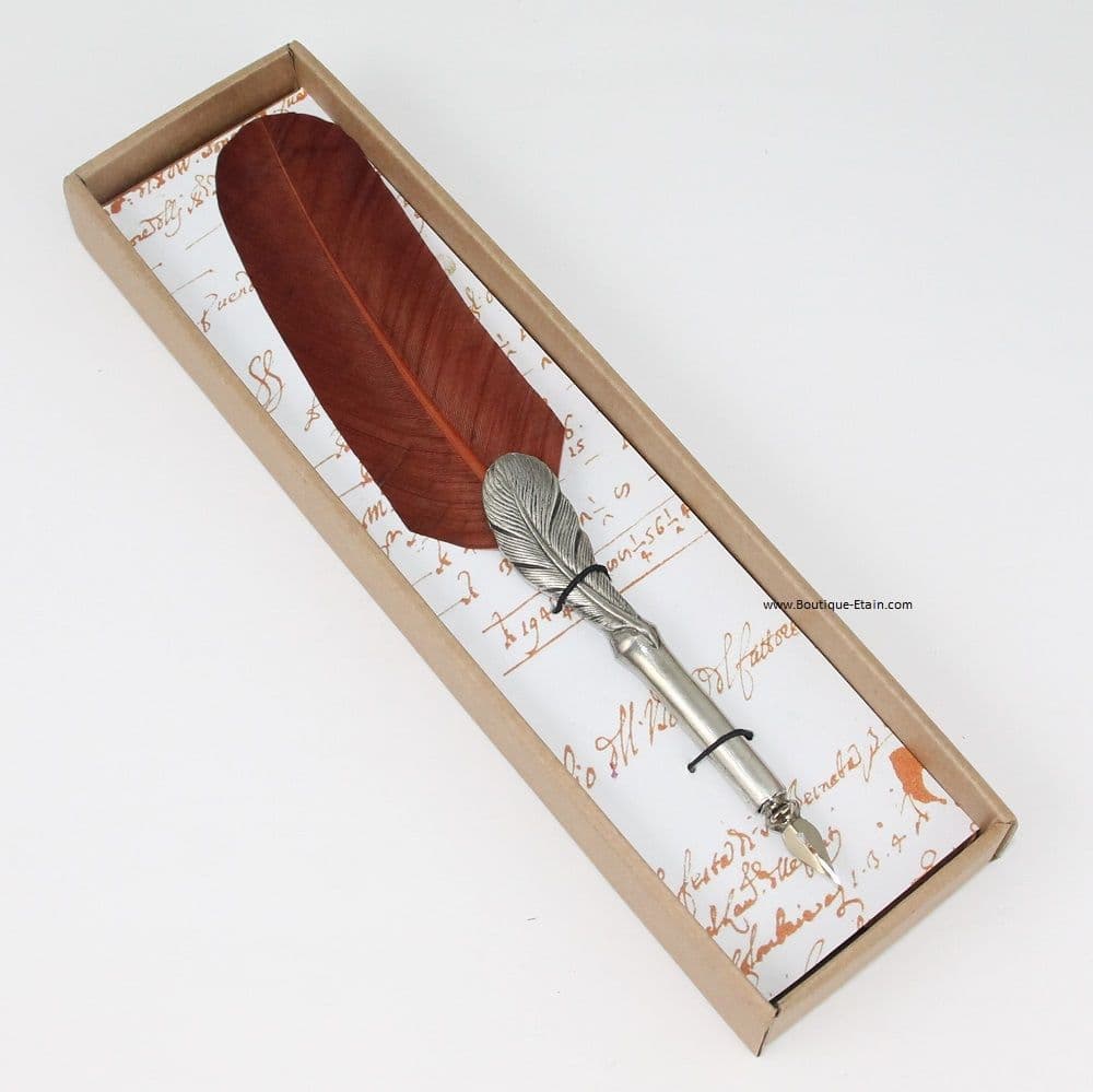 Coffret porte plume décor plume et plume marron