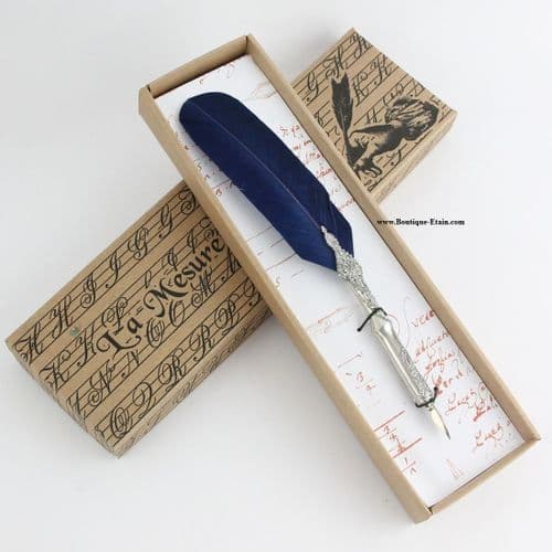 Coffret porte Plume en étain bleue