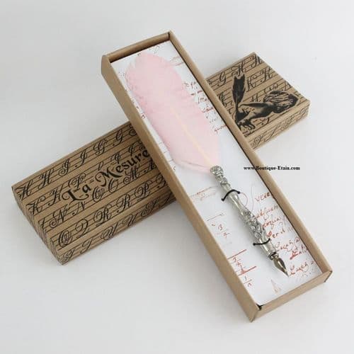 Coffret porte Plume en étain décor Rose