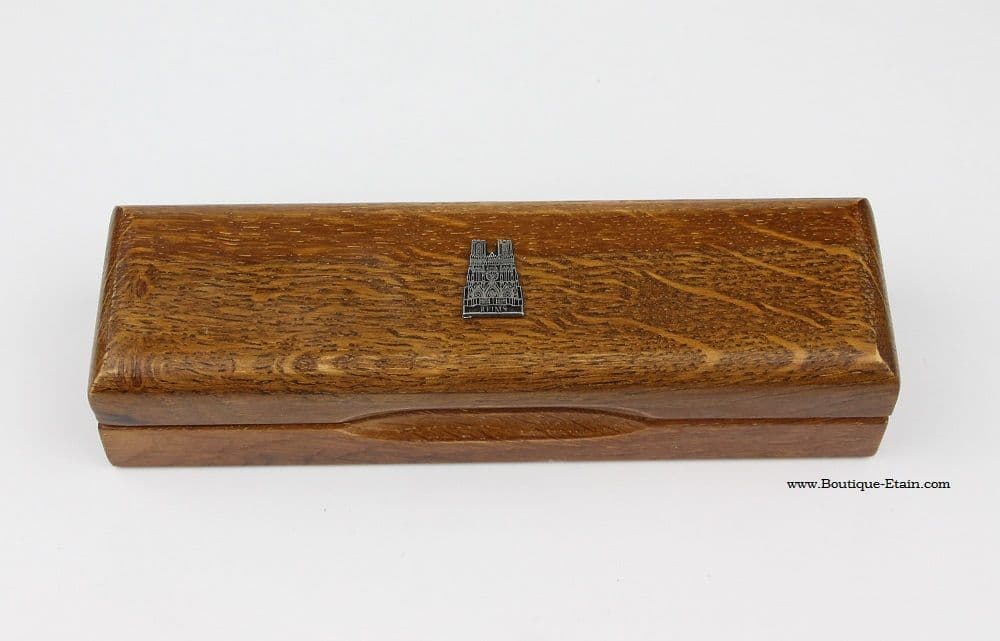 Coffret thermomètre cathédrale de Reims en étain