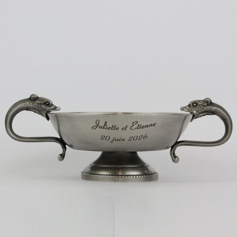 Coupe bourguignonne décor poissons , coupelle en étain