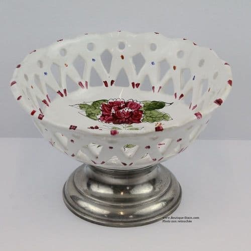 Coupe en faïence et étain décor strasbourgeois