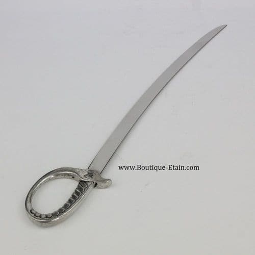 Coupe papier, ouvre lettre sabre ou épée en étain