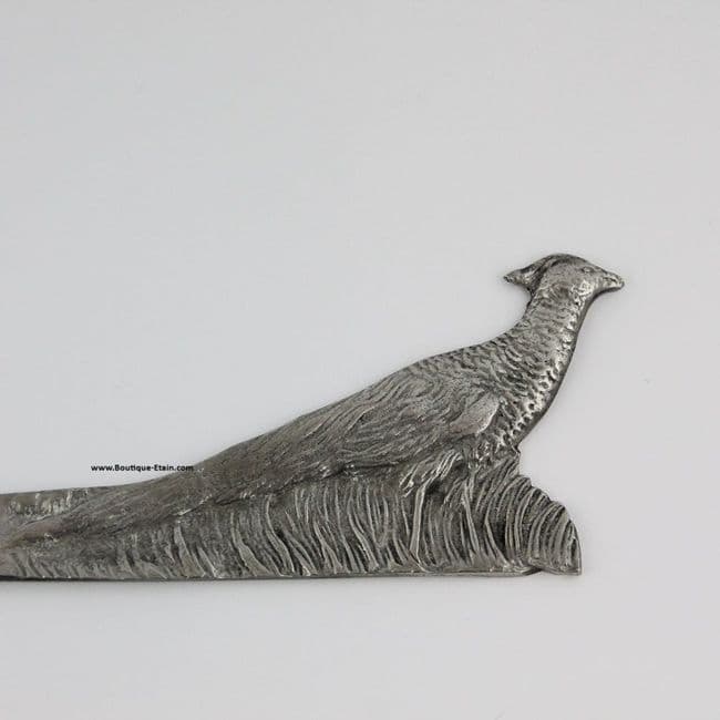 Coupe-papier ouvre-lettres en étain décor faisan