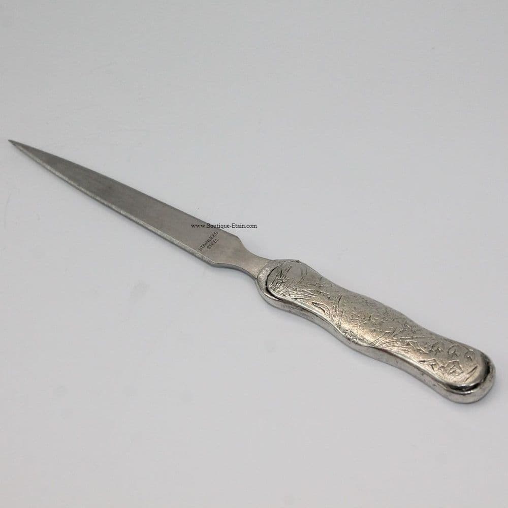 Coupe-papier ouvre-lettres héron en étain