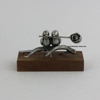 Couple d'oiseaux en étain sur socle bois